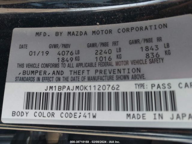 Photo 8 VIN: JM1BPAJM0K1120762 - MAZDA MAZDA3 