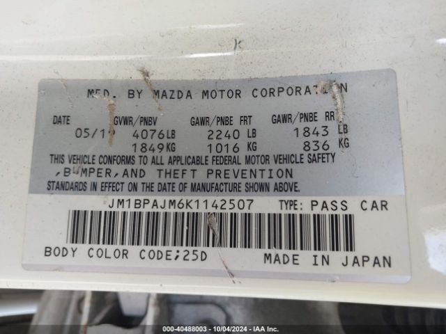 Photo 8 VIN: JM1BPAJM6K1142507 - MAZDA MAZDA3 