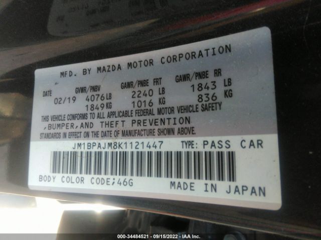 Photo 8 VIN: JM1BPAJM8K1121447 - MAZDA 3 HATCHBACK 