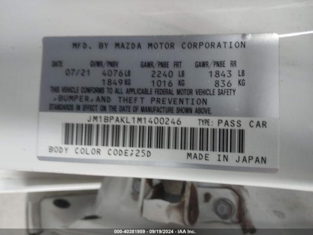 Photo 8 VIN: JM1BPAKL1M1400246 - MAZDA MAZDA3 