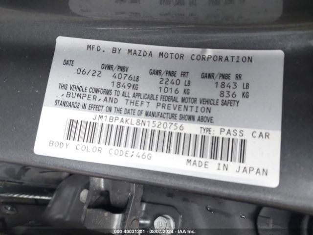 Photo 8 VIN: JM1BPAKL8N1520756 - MAZDA MAZDA3 