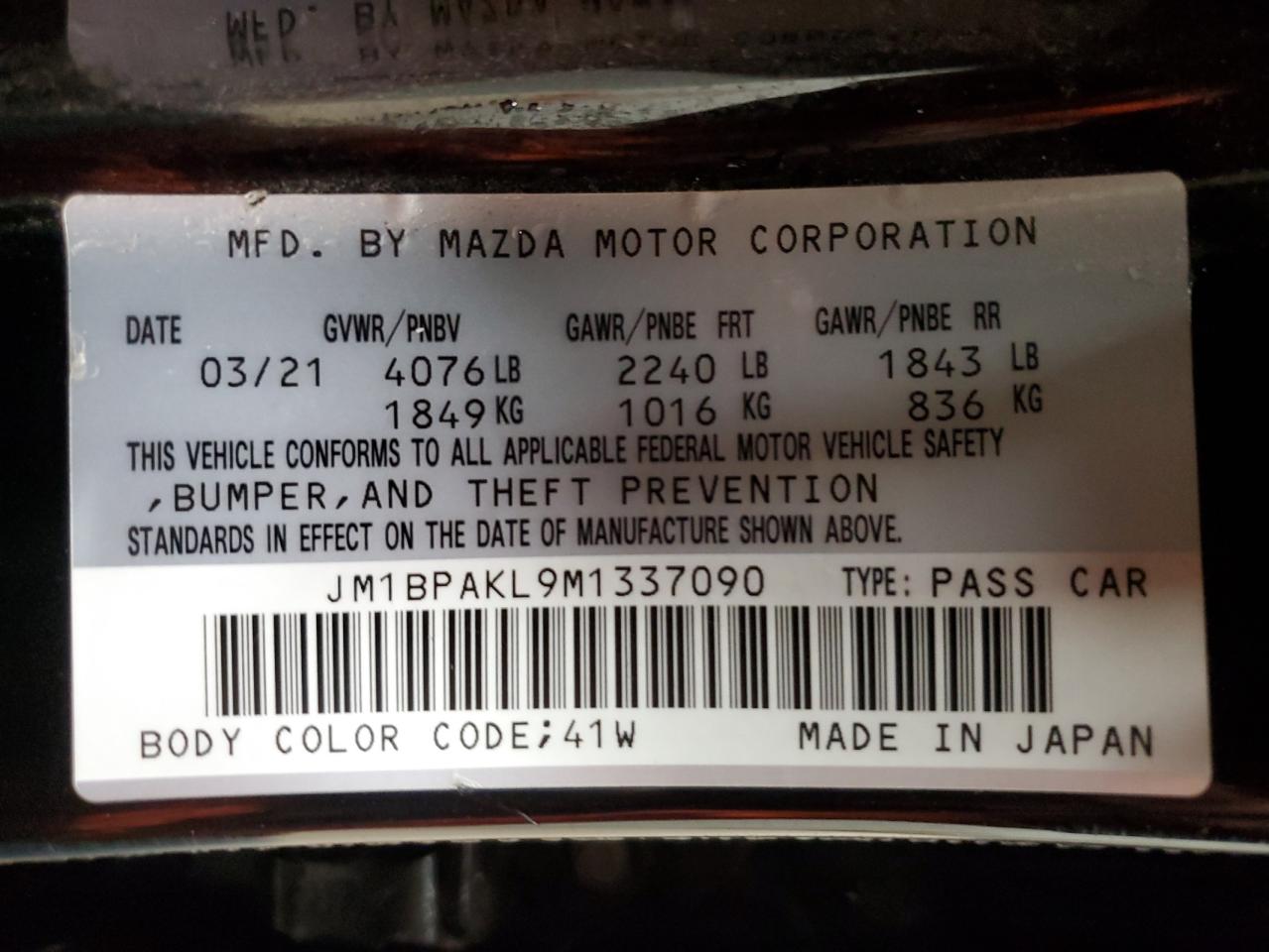 Photo 11 VIN: JM1BPAKL9M1337090 - MAZDA 3 