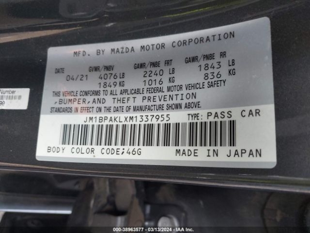 Photo 8 VIN: JM1BPAKLXM1337955 - MAZDA MAZDA3 