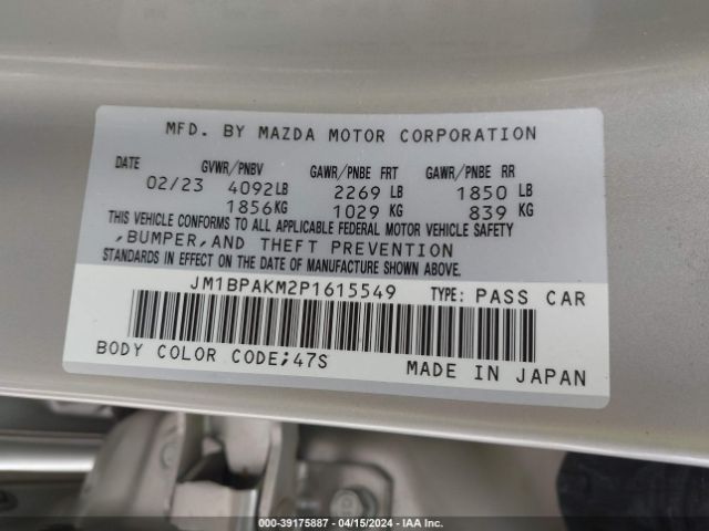 Photo 8 VIN: JM1BPAKM2P1615549 - MAZDA MAZDA3 