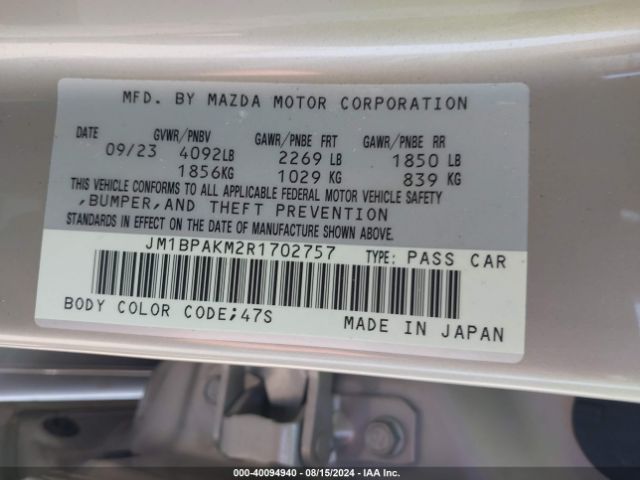 Photo 8 VIN: JM1BPAKM2R1702757 - MAZDA MAZDA3 