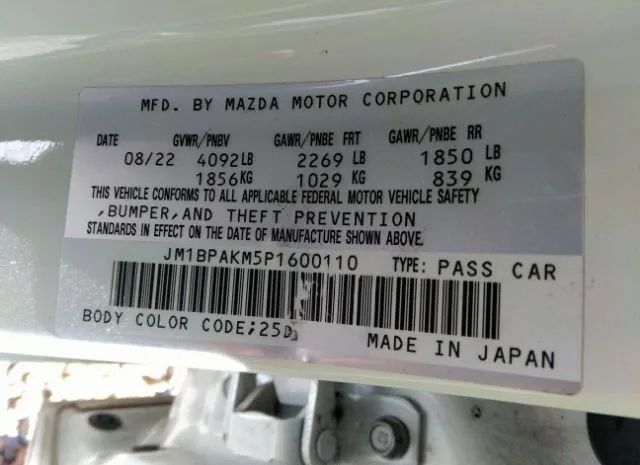 Photo 8 VIN: JM1BPAKM5P1600110 - MAZDA 3 