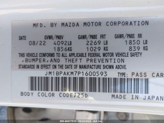 Photo 8 VIN: JM1BPAKM7P1600593 - MAZDA MAZDA3 