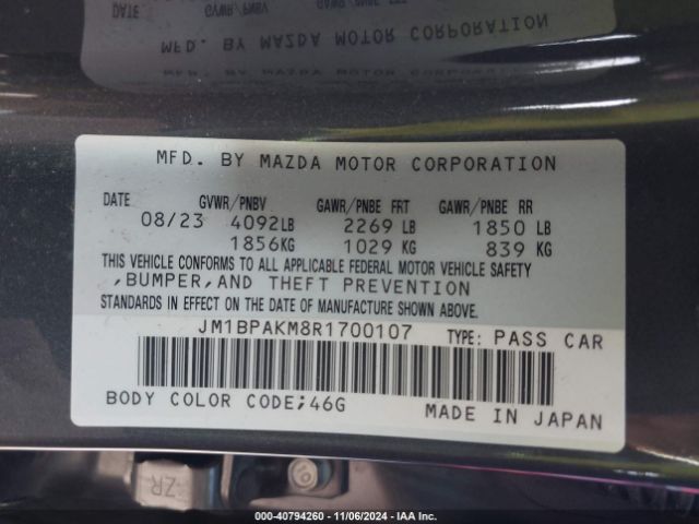 Photo 8 VIN: JM1BPAKM8R1700107 - MAZDA MAZDA3 