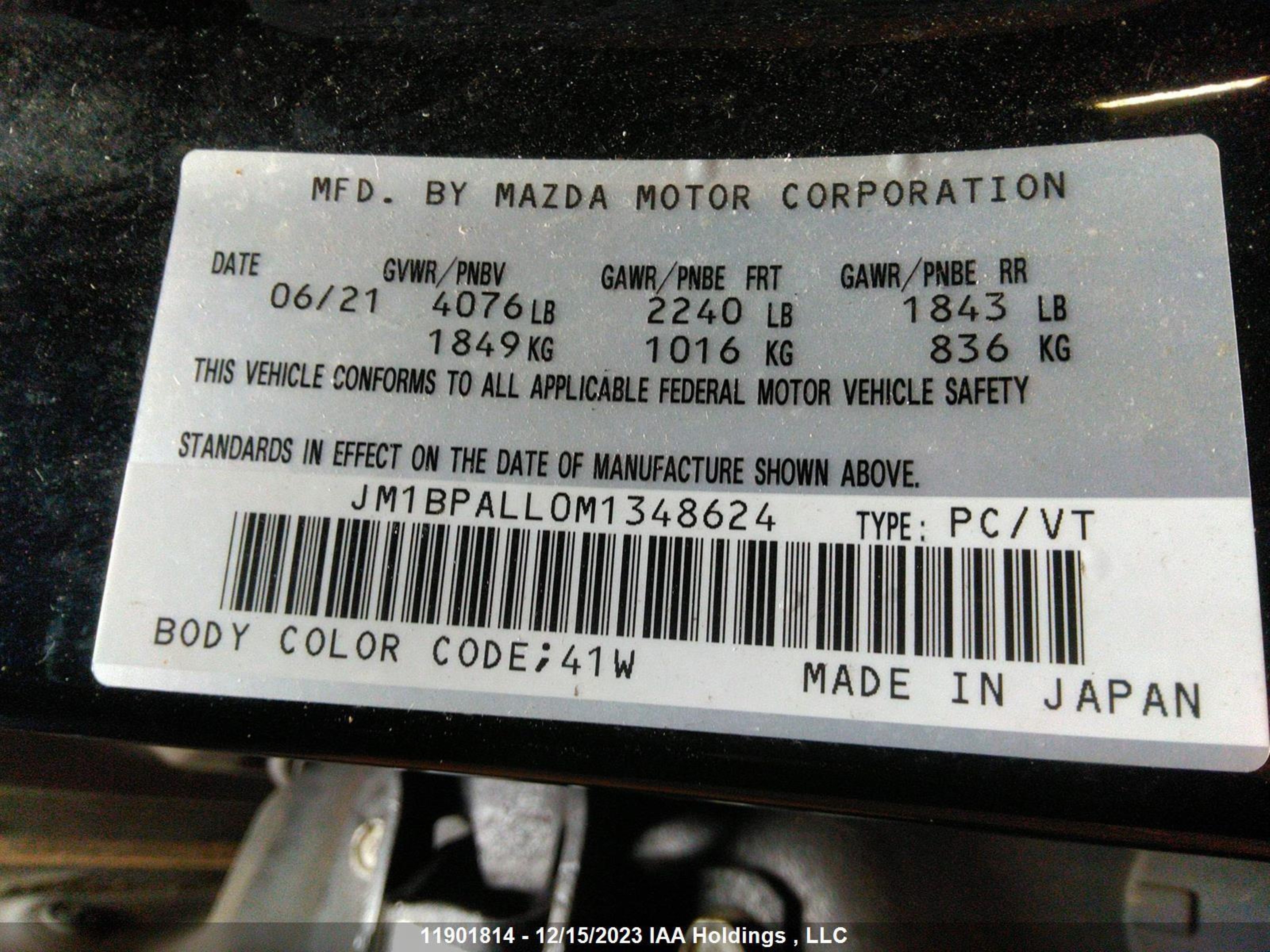 Photo 8 VIN: JM1BPALL0M1348624 - MAZDA 3 