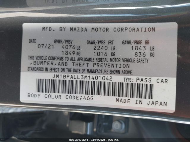 Photo 8 VIN: JM1BPALL3M1401042 - MAZDA MAZDA3 