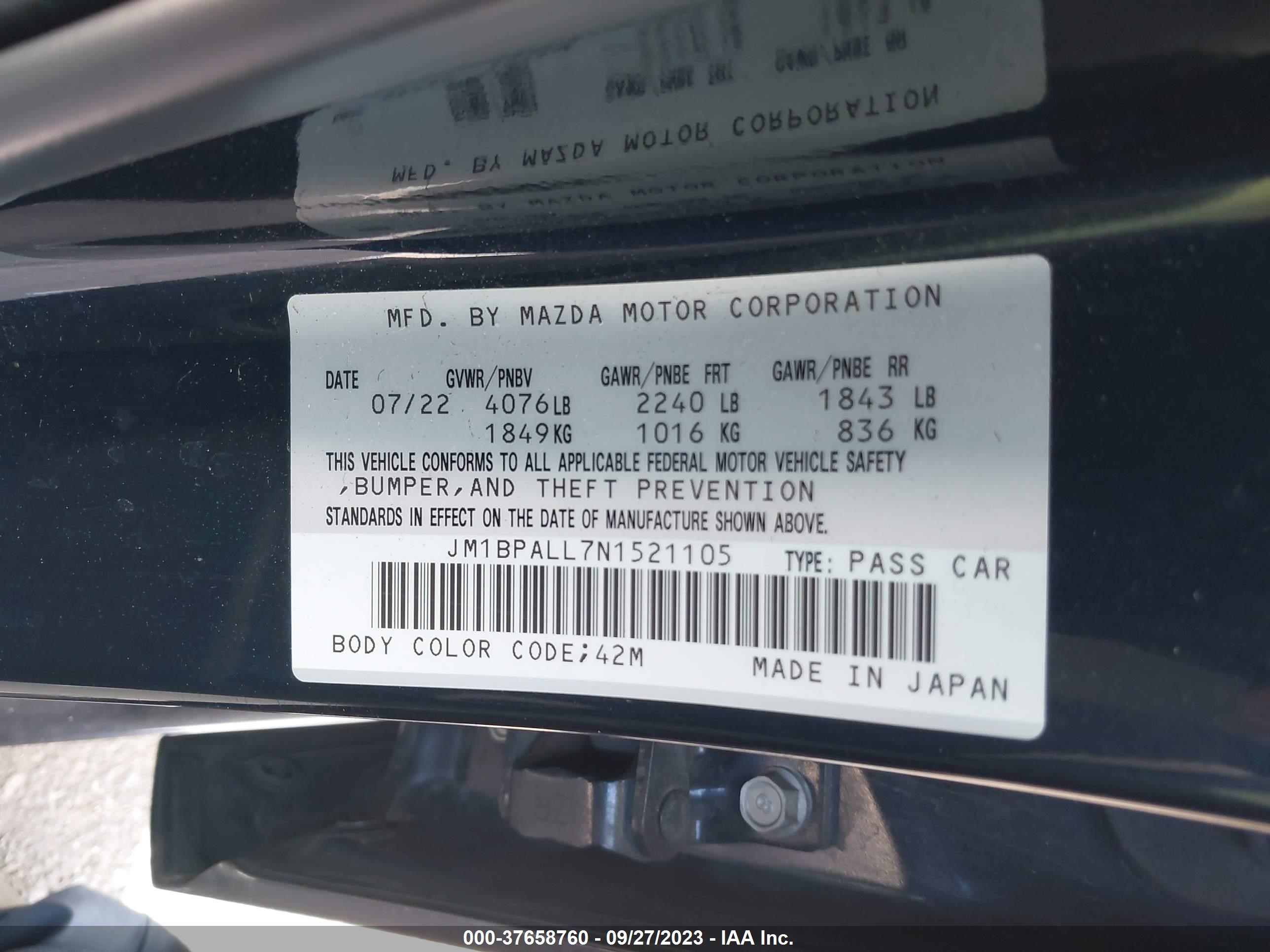 Photo 8 VIN: JM1BPALL7N1521105 - MAZDA MAZDA3 HATCHBACK 