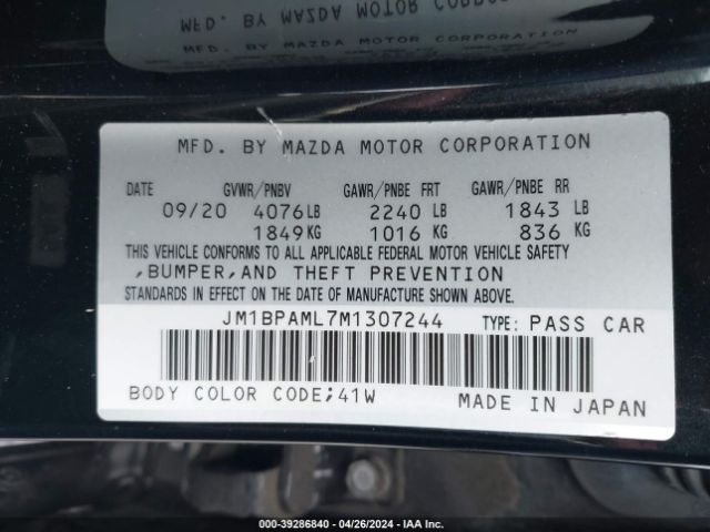 Photo 8 VIN: JM1BPAML7M1307244 - MAZDA 3 