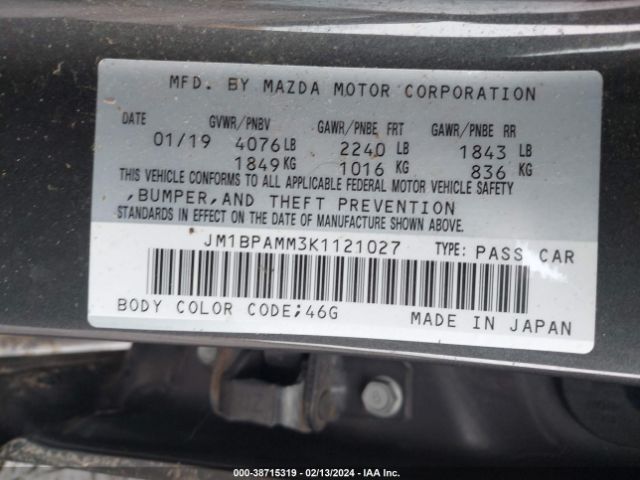 Photo 8 VIN: JM1BPAMM3K1121027 - MAZDA MAZDA3 