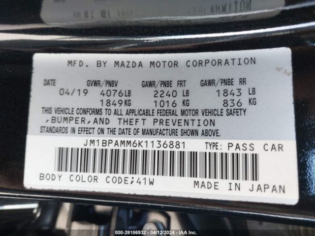 Photo 8 VIN: JM1BPAMM6K1136881 - MAZDA MAZDA3 