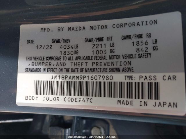 Photo 8 VIN: JM1BPAMM9P1607980 - MAZDA MAZDA3 