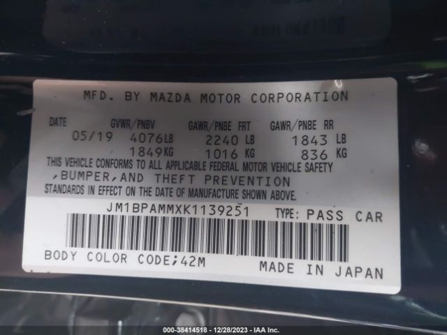 Photo 8 VIN: JM1BPAMMXK1139251 - MAZDA MAZDA3 