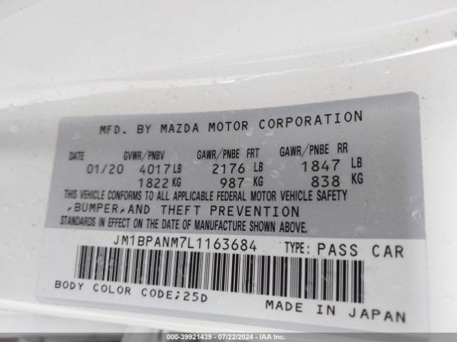 Photo 8 VIN: JM1BPANM7L1163684 - MAZDA MAZDA3 