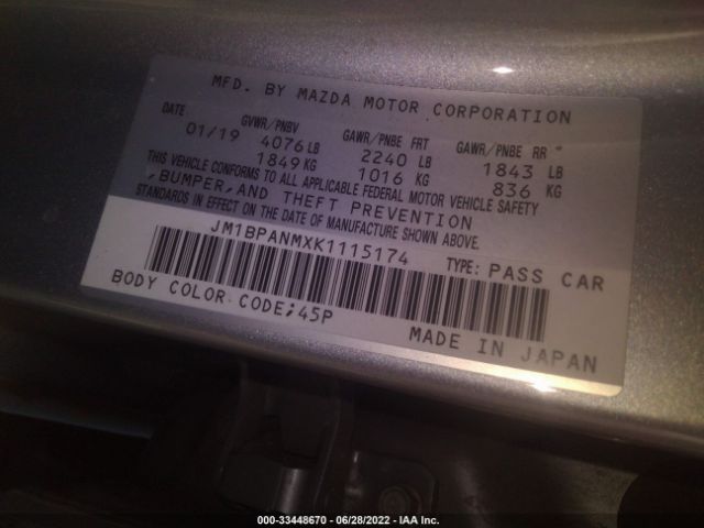 Photo 8 VIN: JM1BPANMXK1115174 - MAZDA 3 HATCHBACK 