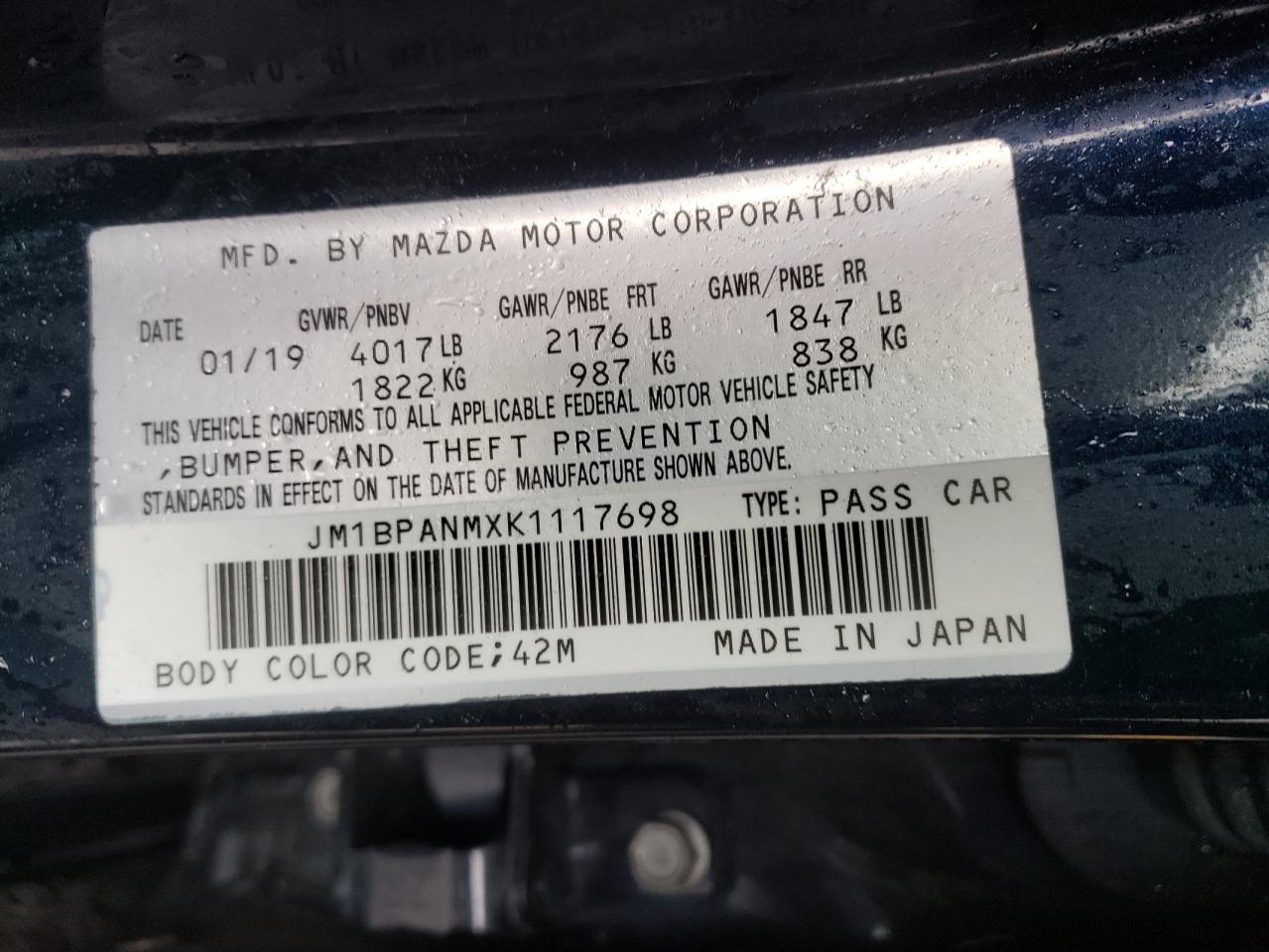 Photo 12 VIN: JM1BPANMXK1117698 - MAZDA 3 