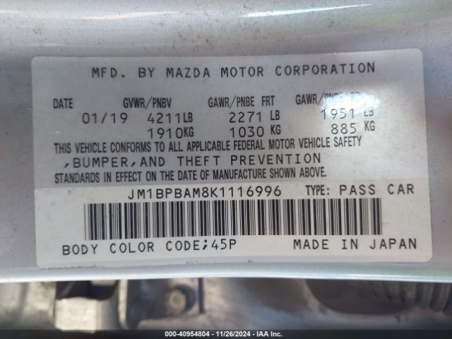 Photo 8 VIN: JM1BPBAM8K1116996 - MAZDA MAZDA3 