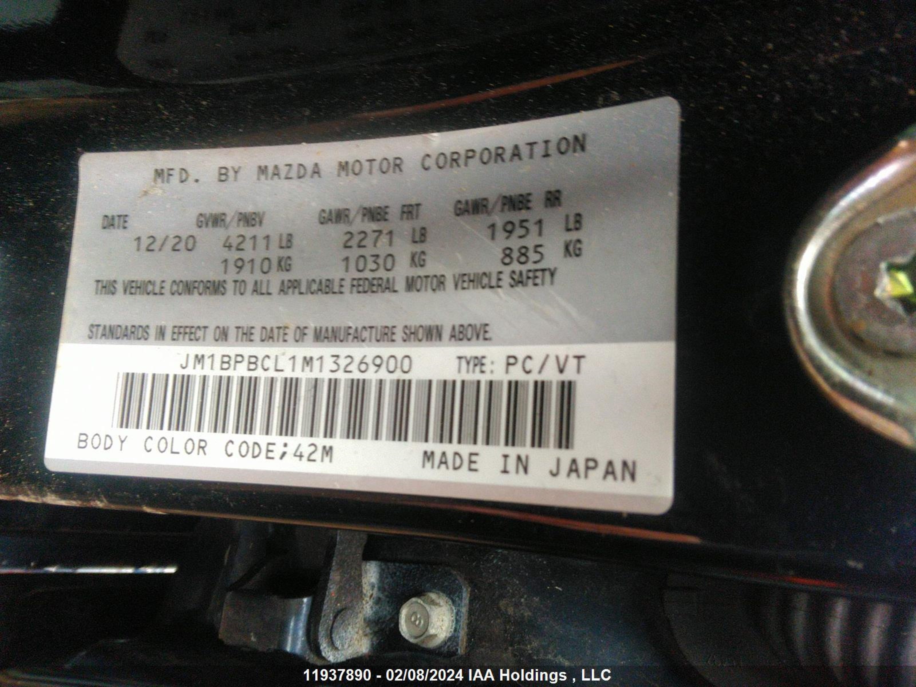 Photo 8 VIN: JM1BPBCL1M1326900 - MAZDA 3 