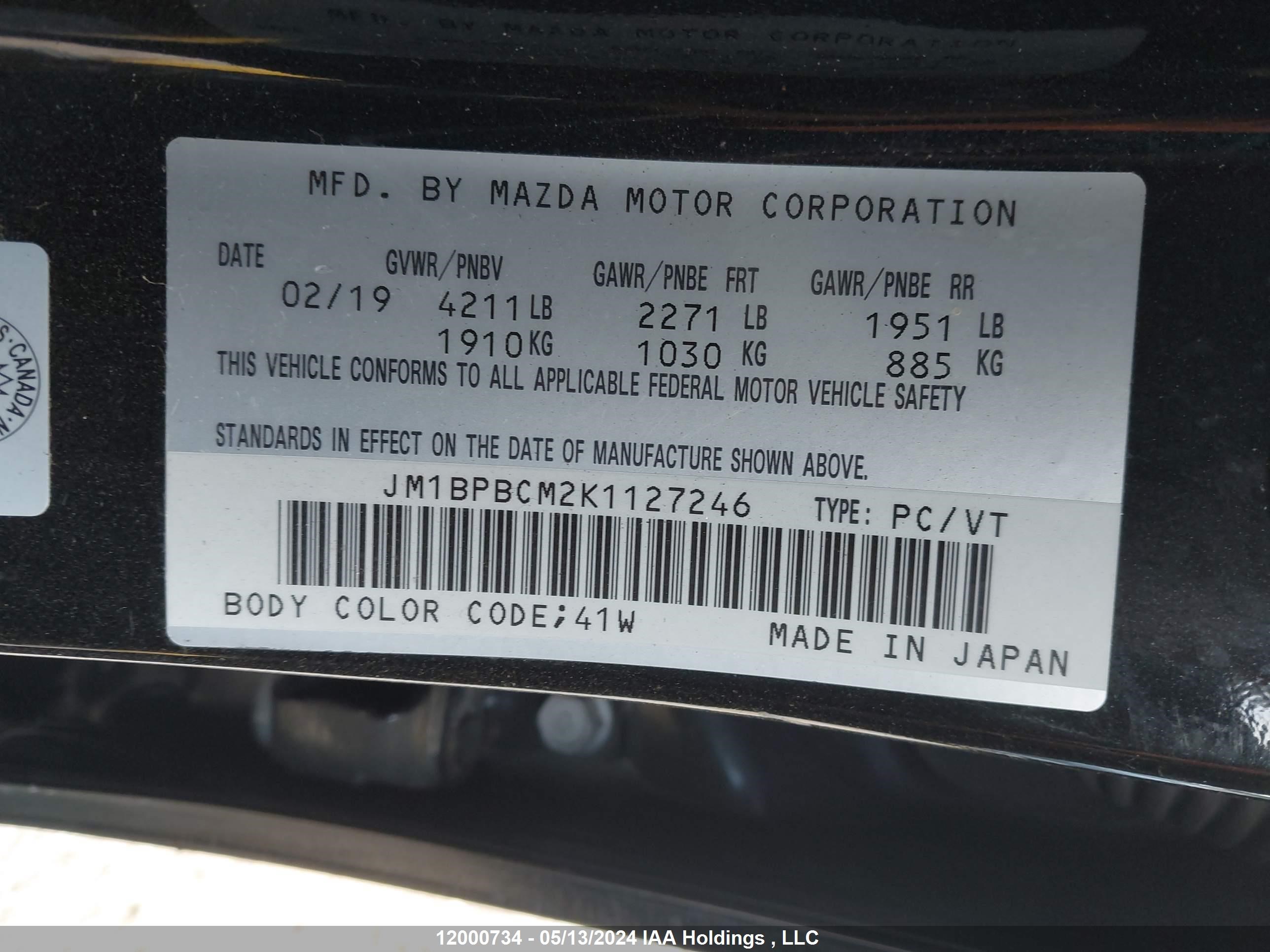 Photo 8 VIN: JM1BPBCM2K1127246 - MAZDA 3 