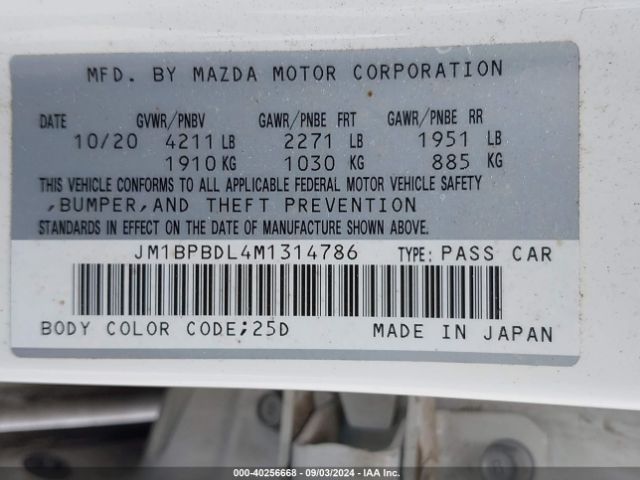 Photo 8 VIN: JM1BPBDL4M1314786 - MAZDA MAZDA3 