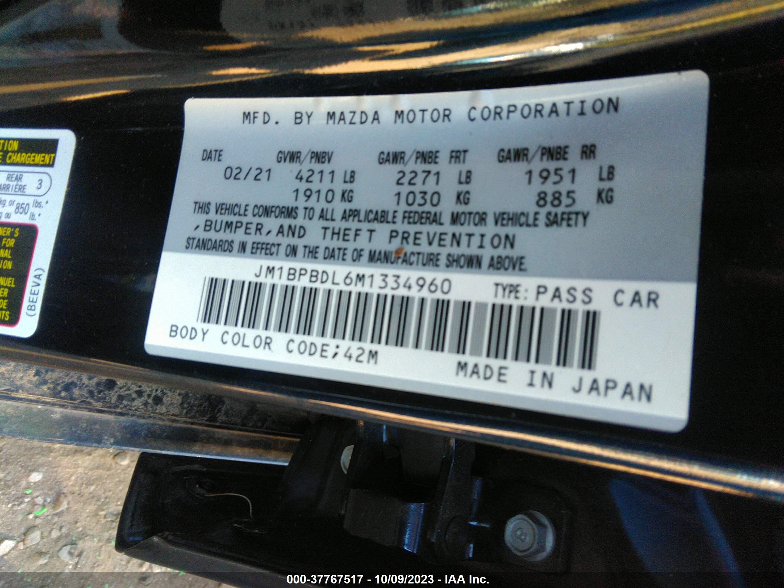 Photo 8 VIN: JM1BPBDL6M1334960 - MAZDA 3 