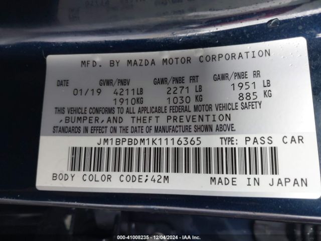 Photo 8 VIN: JM1BPBDM1K1116365 - MAZDA MAZDA3 