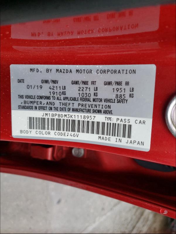 Photo 9 VIN: JM1BPBDM3K1118957 - MAZDA 3 PREFERRE 