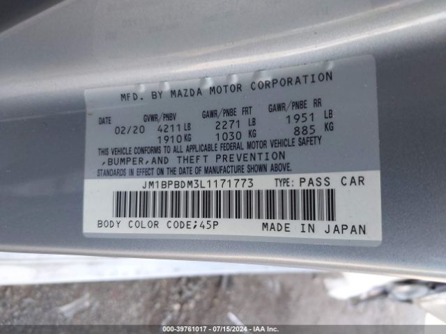 Photo 8 VIN: JM1BPBDM3L1171773 - MAZDA MAZDA3 