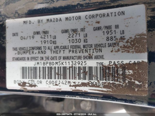 Photo 8 VIN: JM1BPBDM5K1132925 - MAZDA MAZDA3 