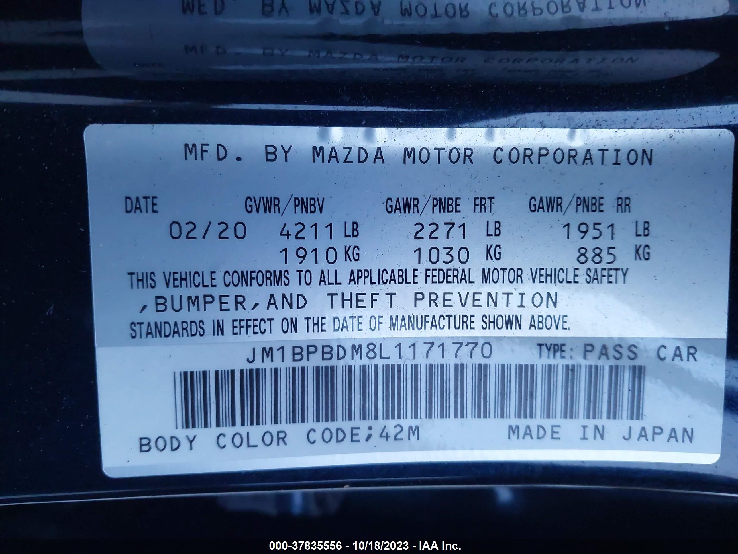 Photo 8 VIN: JM1BPBDM8L1171770 - MAZDA 3 