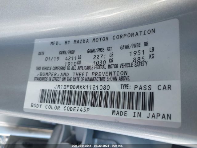 Photo 8 VIN: JM1BPBDMXK1121080 - MAZDA MAZDA3 