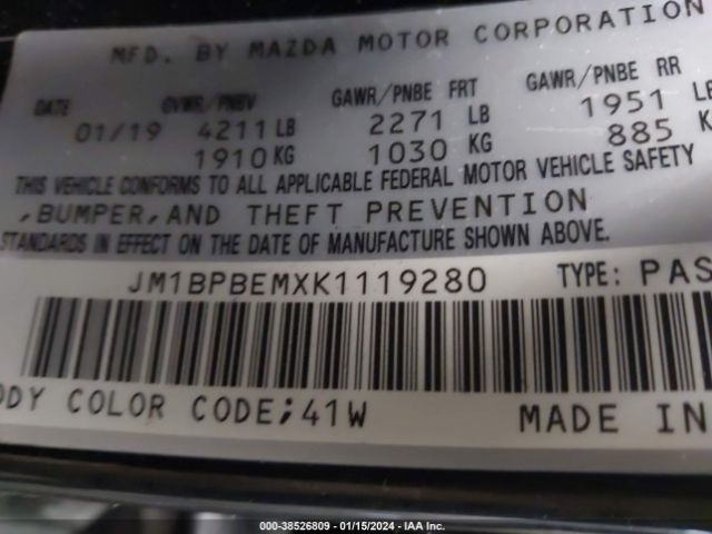 Photo 8 VIN: JM1BPBEMXK1119280 - MAZDA MAZDA3 