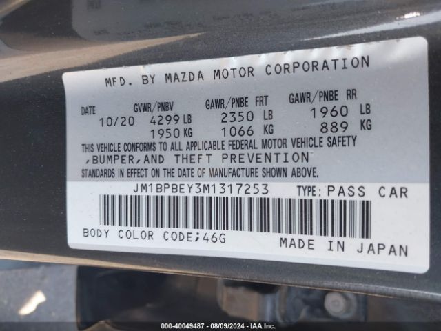 Photo 8 VIN: JM1BPBEY3M1317253 - MAZDA MAZDA3 