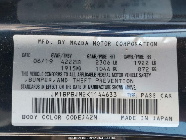 Photo 8 VIN: JM1BPBJM2K1144633 - MAZDA MAZDA3 