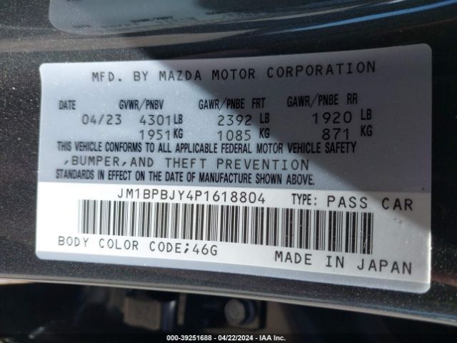 Photo 8 VIN: JM1BPBJY4P1618804 - MAZDA MAZDA3 