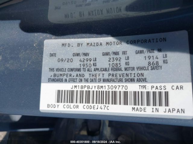 Photo 8 VIN: JM1BPBJY8M1309770 - MAZDA MAZDA3 