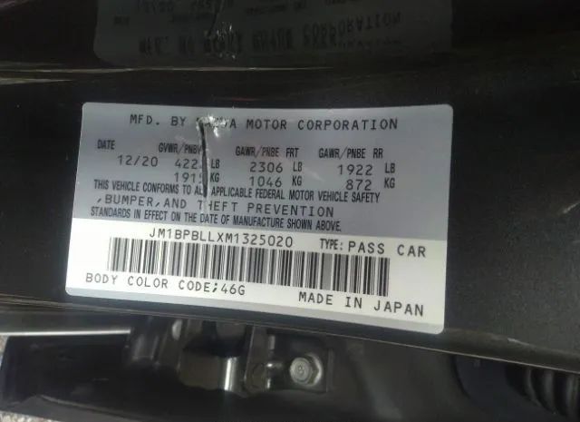 Photo 8 VIN: JM1BPBLLXM1325020 - MAZDA MAZDA3 HATCHBACK 