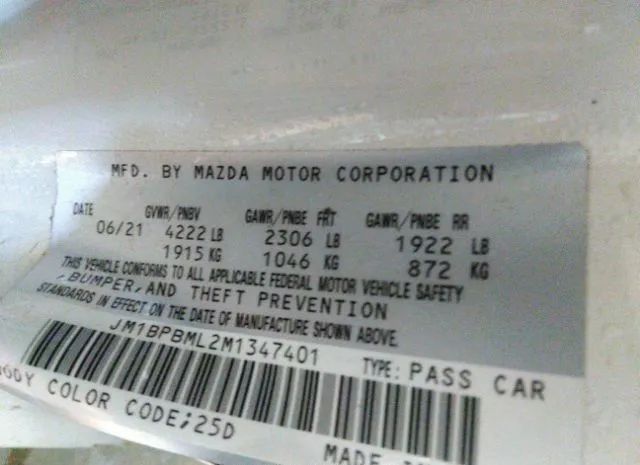 Photo 8 VIN: JM1BPBML2M1347401 - MAZDA MAZDA3 HATCHBACK 