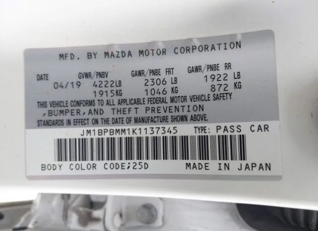 Photo 8 VIN: JM1BPBMM1K1137345 - MAZDA 3 