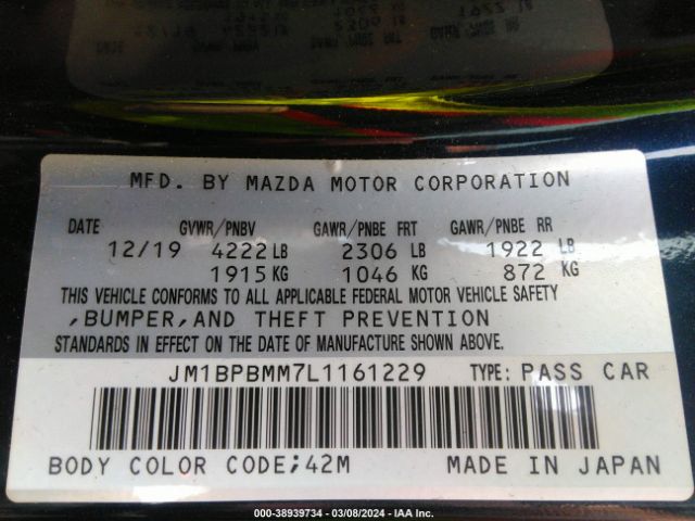 Photo 8 VIN: JM1BPBMM7L1161229 - MAZDA MAZDA3 