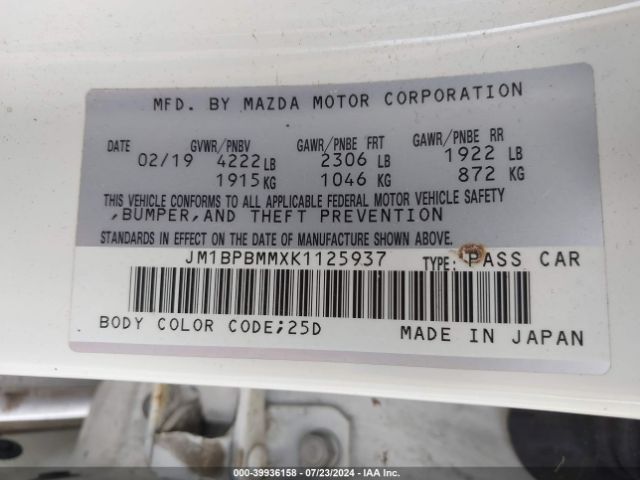 Photo 8 VIN: JM1BPBMMXK1125937 - MAZDA MAZDA3 