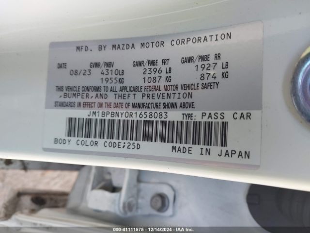 Photo 8 VIN: JM1BPBNY0R1658083 - MAZDA MAZDA3 