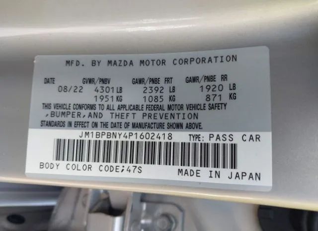 Photo 8 VIN: JM1BPBNY4P1602418 - MAZDA 3 