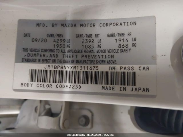 Photo 8 VIN: JM1BPBNYXM1311675 - MAZDA MAZDA3 