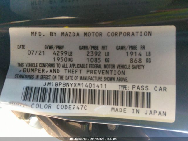 Photo 8 VIN: JM1BPBNYXM1401411 - MAZDA 3 HATCHBACK 