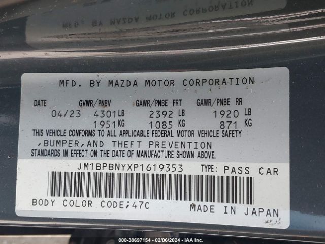 Photo 8 VIN: JM1BPBNYXP1619353 - MAZDA MAZDA3 