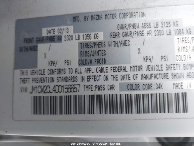 Photo 8 VIN: JM1CW2CL4D0156657 - MAZDA MAZDA5 